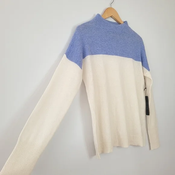 TAHARI 100% CASHMERE 2 ply Pure Luxe Color Block Long Sleeve Mock Neck Sweater - Picture 4 of 9